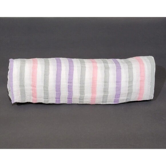Aden & Anais Muslin Baby Blanket White Purple Gray and Pink Stripe Swaddle 2013 - Picture 1 of 6